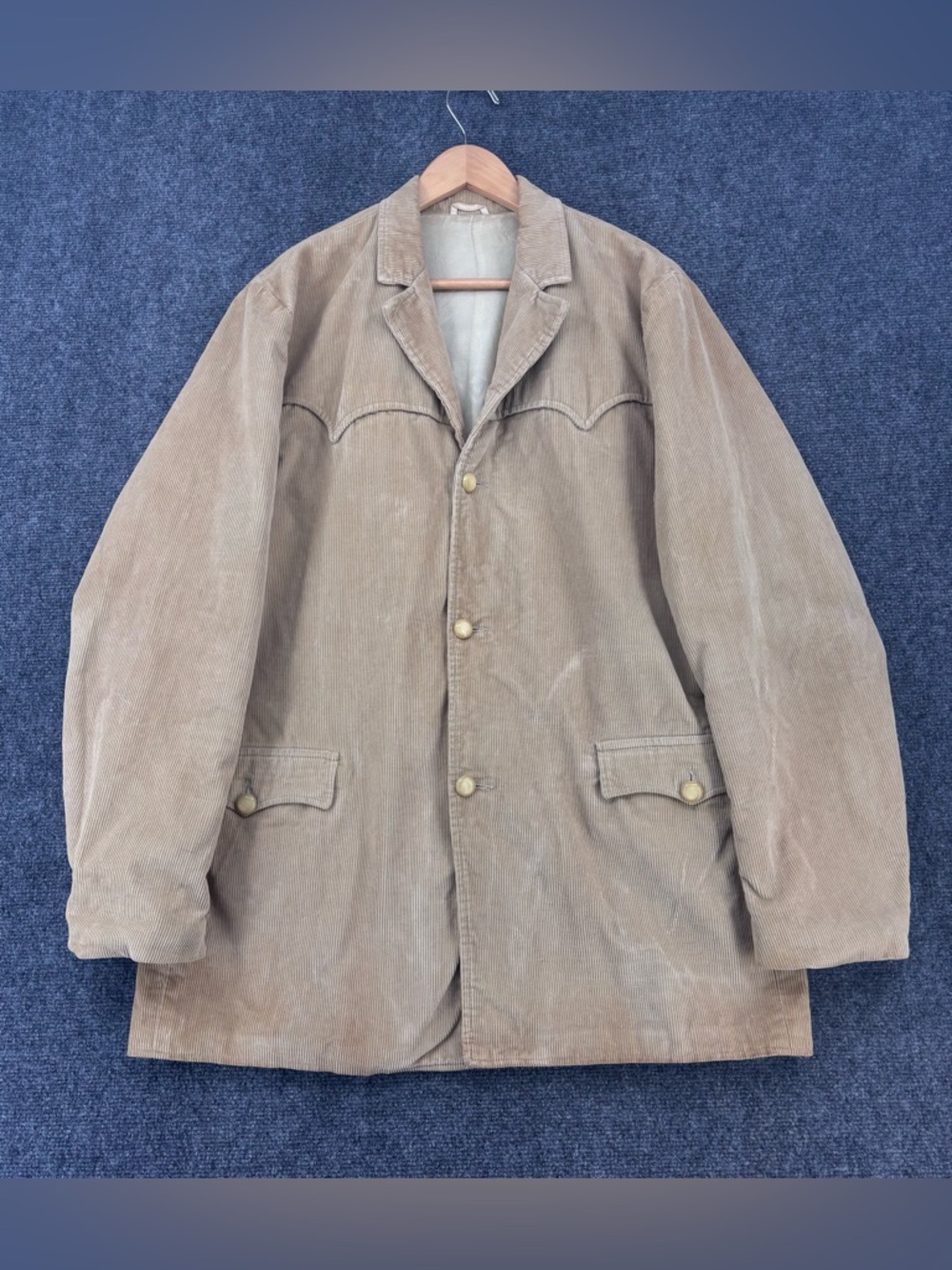 VTG Pioneer Wear Tan Western Corduroy Sport Coat Size 44L Retro Cowboy